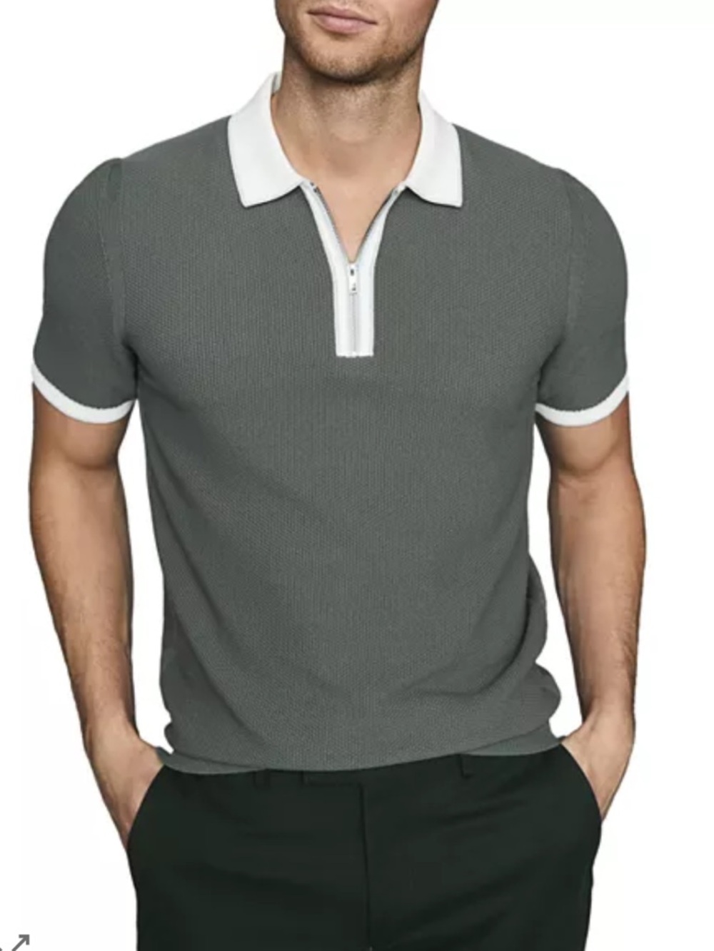 Reiss Andrew Textured Zip Neck Polo Shirt